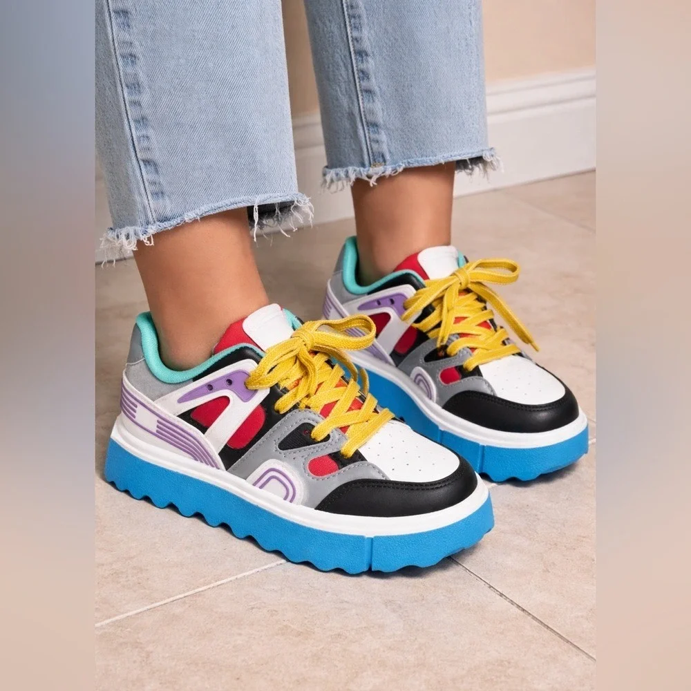Forever Link Women's Multicolored Chunky Platform Sneakers Size 5.5